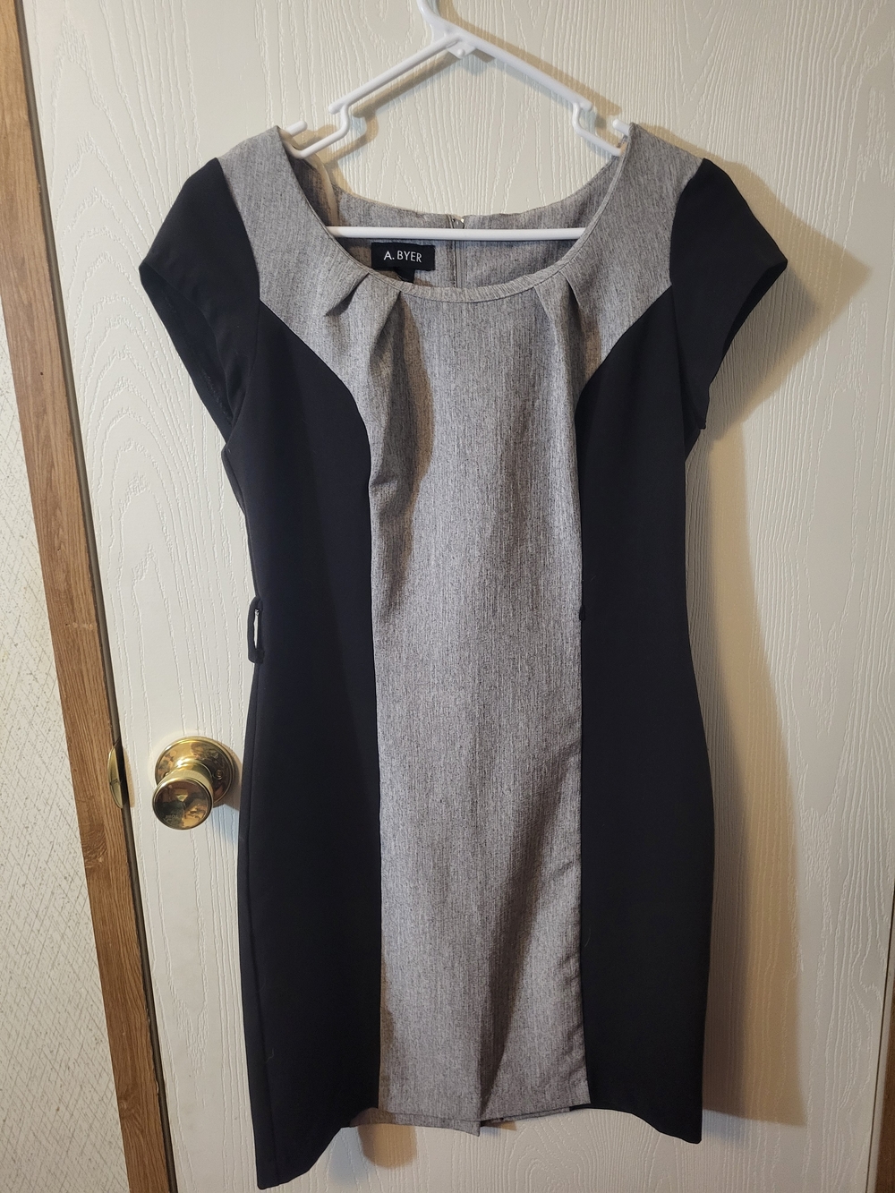 A. Byer Black and Gray Colorblock Midi Sheath Dress